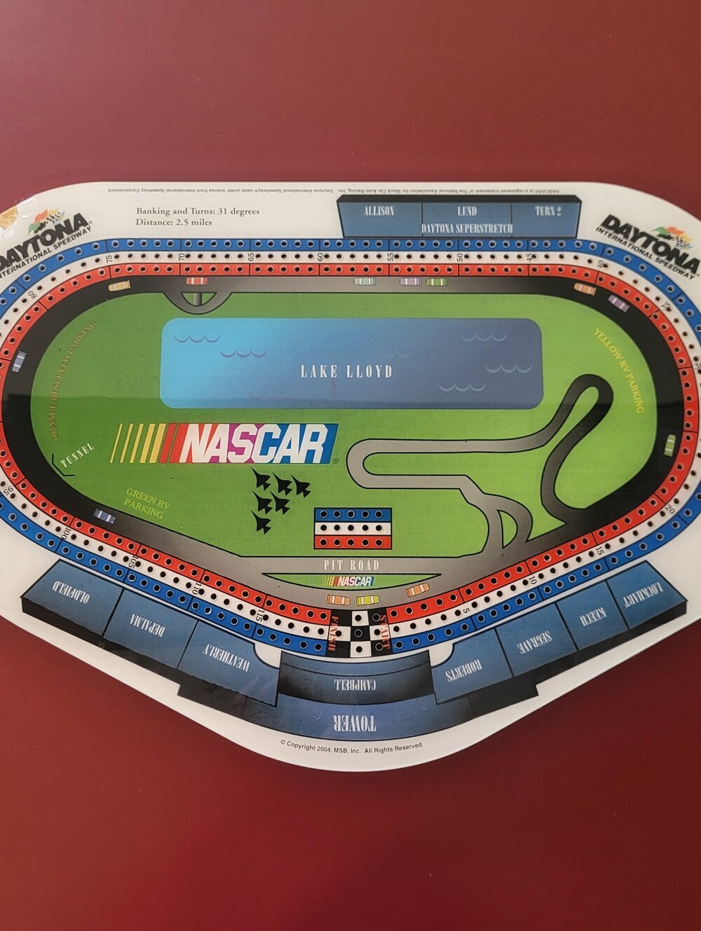 2004 NASCAR Daytona International Speedway Cribbage Board With Pegs